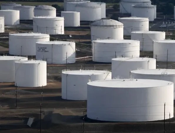 White oil storage tanks at an industrial facility