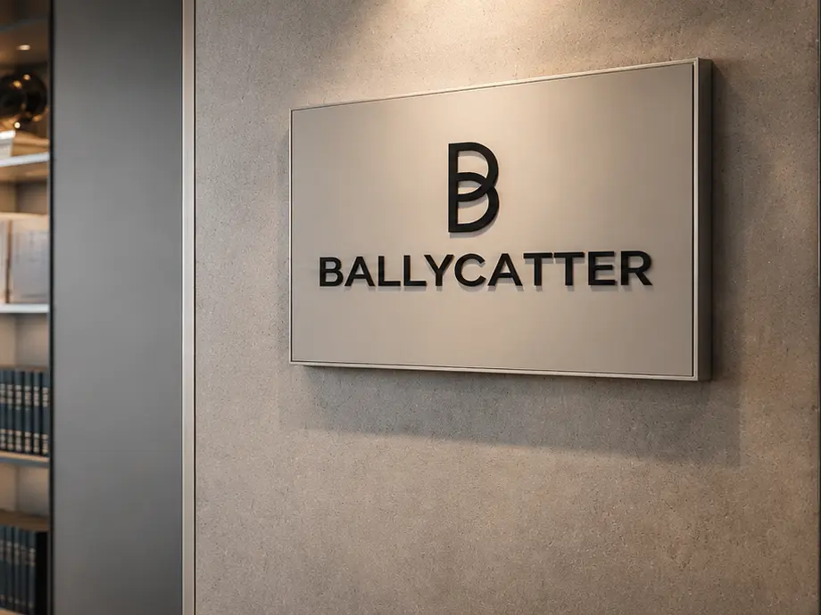 Ballycatter office sign displayed on an interior wall