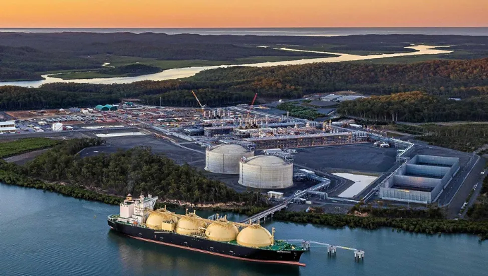 LNG plant engineering and design at Gladstone with an LNG carrier at the marine terminal
