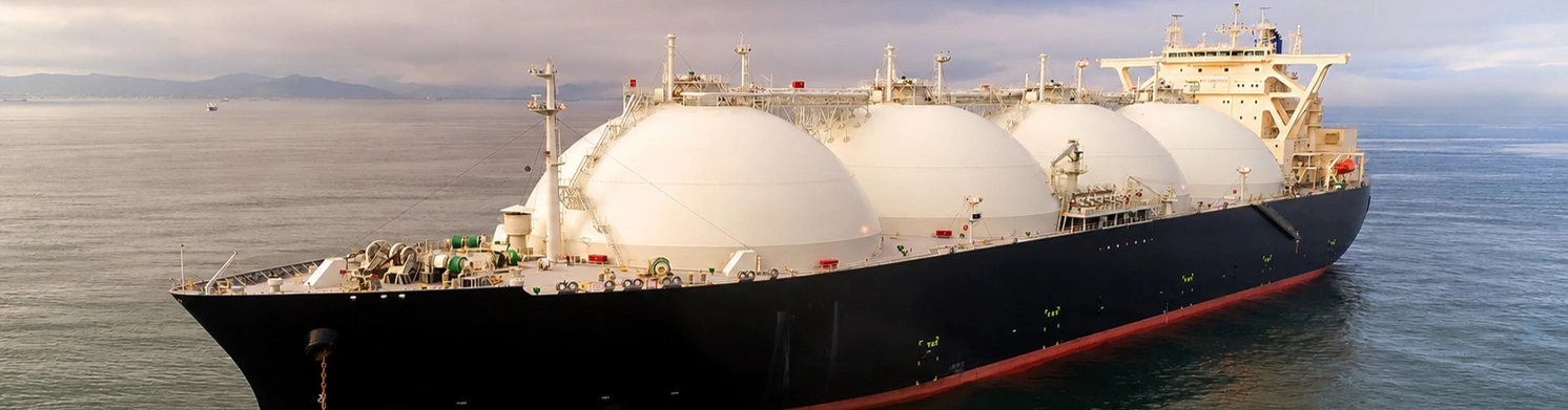 LNG carrier transporting liquefied natural gas at sea